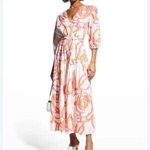 Finley Aerin Contour Tiered spring Pink and Orange Maxi Dress Waist Tie
